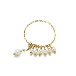 Skcess 18 Karat Gold Ringe Frauen Weiß Perle Runden, Wedding Ring Quastenkette mit Perle Ringe Frauen Größe 50 (15.9) von Skcess