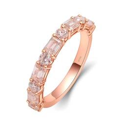 Skcess 18 Karat Roségold Ring Damen Weiß Moissanit Rechteckig, Eheringe Reihenübung Ring Damen Größe 54 (17.2) von Skcess