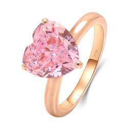 Skcess 18 Karat Roségold Ringe Damen Rosa Moissanit Herz, Ring Damen Solitärring mit 4-Karat-Herz-Rosa-Moissanit Ring Damen Größe 54 (17.2) von Skcess