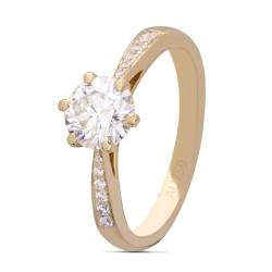 Skcess 18 Karat Weißgold Partnerringe Weiß Erstellter Diamant, Wedding Ring 6-Krappen-Solitärring mit Künstlichem Diamant 0,5 ct Ring Damen Größe 52 (16.6) von Skcess