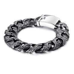 Skcess Armbänder Männer Silber Schwarz，Armreifen Totem-Muster Rostfreier Stahl Armbänder für Männer 21.5cm von Skcess