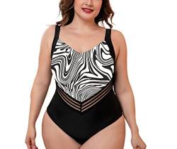 Skcess Badeanzug Damen Einteiler Schwarz-Weiss, Swimsuits for Women mit Zebramuster Polyester Badeanzug Teenager Größe XL von Skcess