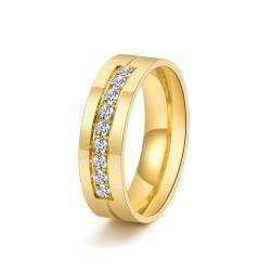 Skcess Edelstahl Ringe, Ringe Gold Frauen Rille Zircon Ring Geschenke für Damen Frauen Freundin Größe 54 (17.2) von Skcess