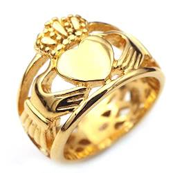 Skcess Edelstahl Ringe Jugendliche, Ring Gold Plated Claddagh-Krone und -Herz Ringe Herren Punk Größe 57 (18.1) von Skcess