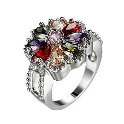 Skcess Eternity Ring Versilbert, Verlobungsring Silber Blumen-Luxus-Ring Zirkonia Zarter Ring Größe 57 (18.1) von Skcess