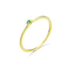 Skcess Goldring Damen 585 Echtgold 14K Damen Ringe Grün Smaragd Runden, Ring Dünner Einfacher Blumen-Solitär-Smaragd Ringe Frauen Größe 50 (15.9) von Skcess