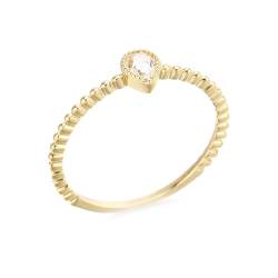 Skcess Goldring Damen 585 Echtgold 14K Damen Ringe Weiß Moissanit Birne, Verlobungsring Dünner Solitär-Wassertropfen-Moissanit Ring Damen Größe 56 (17.8) von Skcess