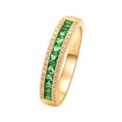 Skcess Goldring Damen 585 Echtgold 14K Damenring Grün Erstellt Smaragd Quadrat, Wedding Ring Runder Smaragd und Moissanit Ringe Frauen Größe 62 (19.7) von Skcess