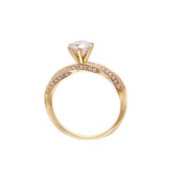 Skcess Goldring Damen 585 Echtgold 14K Damenring Weiß Erstellter Diamant Runden, Ring 6 Zinken Gedreht Ringe Frauen Größe 52 (16.6) von Skcess