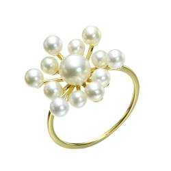 Skcess Goldring Damen 585 Echtgold 14K Engagement Ring Weiß Perle Runden, Hochzeitsringe Blume mit Perlen Ringe Frauen Größe 62 (19.7) von Skcess