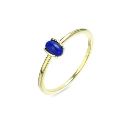 Skcess Goldring Damen 585 Echtgold 14K Matching Rings Blau Lazurit Oval, Ringe Frauen Einfacher Ovaler Solitär-Lazurit Ring Damen Größe 60 (19.1) von Skcess