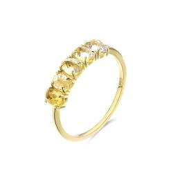 Skcess Goldring Damen 585 Echtgold 14K Promise Ring Gelb Citrin Oval, Partnerringe Dünner Einfacher Ovaler Citrin Ringe Frauen Größe 60 (19.1) von Skcess