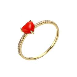 Skcess Goldring Damen 585 Echtgold 14K Ring Damen Weiß Zirkonia Runden, Ehering Rotes Herz mit Zirkonia Ringe Frauen Größe 60 (19.1) von Skcess