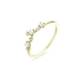Skcess Goldring Damen 585 Echtgold 14K Verlobungsringe Weiß Moissanit, Wedding Ring Eleganter 5-Krappen-Moissanit mit Perle Ringe Frauen Größe 53 (16.9) von Skcess