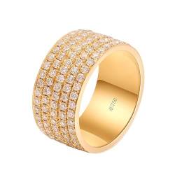 Skcess Goldring Damen 585 Echtgold 14K Wedding Ring Weiß Diamant Runden, Trauringe Breiter Ring Ringe Frauen Größe 62 (19.7) von Skcess