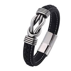 Skcess Lederarmband Herren Silber，Kettenarmbänder Lederarmband Mit Quadratischem Knoten Rostfreier Stahl Armbänder Männer 16.5cm von Skcess