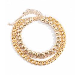 Skcess Mehrschichtige Halskette Gold, Kette Damen Halskette Metalllegierung Mehrschichtige Schlüsselbeinkette mit Kugeln Frauen Halskette von Skcess