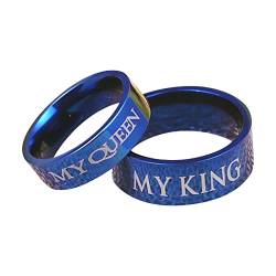 Skcess Pärchen Ringe Edelstahl, Verlobungsringe Paar Blau Gravur My Queen and My King Ringe Frauen Ring für Männer Paare Geschenke von Skcess