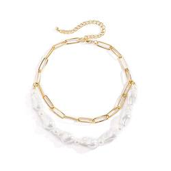 Skcess Perlenkette Lang, Weiße Perlenkette Modeschmuck Vergoldet Perle Geburtstagsgeschenk Frauen Halskette von Skcess