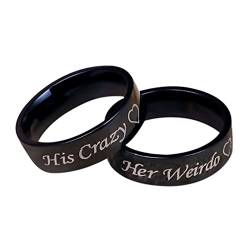 Skcess Ring Verlobung Edelstahl, Paar Geschenke Schwarz Gravur Her Weirdo and His Crazy Ringe Damen Herren Ring Geschenk für Paare von Skcess