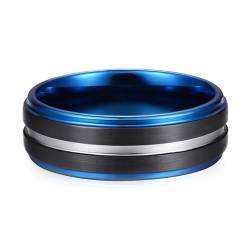 Skcess Ringe Herren, Wolfram Herren Ringe Blau Schwarz Matt Gebürstete 8-Mm-Nut Ringe für Herren Männer Größe 67 (21.3) von Skcess