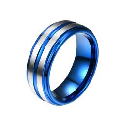 Skcess Ringe Herren, Wolfram Ring Herren Blau Polierte Nut 8 Mm Matt Gebürstet Ringe für Herren Männer Größe 62 (19.7) von Skcess