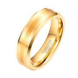 Skcess Ringe Männer, Wolfram Ringe Herren Gold Poliert, Matt Gebürstet, 6 Mm Ringe für Herren Männer Größe 67 (21.3) von Skcess