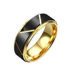Skcess Ringe Männer, Wolfram Ringe Herren Schwarzes Gold Matt Gebürstete 8-Mm-Linien Ringe für Herren Männer Größe 65 (20.7) von Skcess