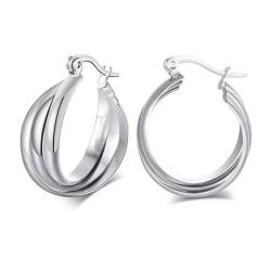 Skcess Statement Ohrringe Damen Silber, Creolen Titan Stahl Drei Ringe Kleine Geschenke Für Frauen von Skcess