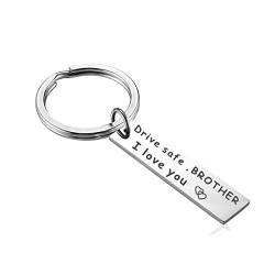 Skcess Vatertag Schlüsselanhänger Edelstahl, Schlüsselanhänger Ringe Fahr Vorsichtig, Bruder, Ich Liebe Dich Gravur Silver Key Chain Schlüsselanhänger von Skcess