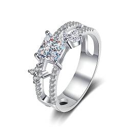 Sterling Silber Ring, 4 Zinken Verlobungsring Damen Weiß Zirkonia Ring Trauring Ehering Verlobung Hochzeit Geschenk Größe 45 (14.3) von Skcess