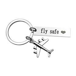Süße Schlüsselanhänger Edelstahl, Schlüsselringe Edelstahl Flugzeug Gravur Fly Safe Schlüsselanhänger Silber 1 Pcs von Skcess