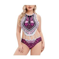 Swimsuits for Women One Piece Lila, Schwimmanzug Damen Reißverschluss und Spa-Print Elastan Badeanzug Vintage Größe 5XL von Skcess