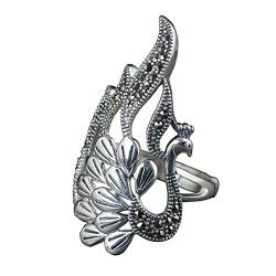 Verlobungsring Sterlingsilber, Verlobungsring Damen Silber Pfau Geschenke für Damen Frauen Freundin Adjustable von Skcess