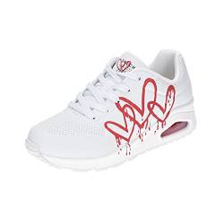 Skechers Damen UNO Dripping in Love Sneaker, Weiß mit rot bedrucktem Duraleather White Me, 36 EU von Skechers