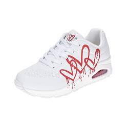 Skechers Damen UNO Dripping in Love Sneaker, Weiß mit rot bedrucktem Duraleather White Me, 39 EU von Skechers