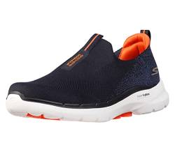 Skechers Herren Go Walk 6 Sneaker, Navy And Orange Textile, 44.5 EU von Skechers