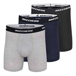 Skechers Men's 3-Pack Boxer Briefs, Black/Medium Grey Heather/Navy, L von Skechers