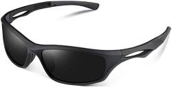Skevic Polarisierte Sportbrille Sonnenbrille Herren und Damen TR90 Fahrradbrille mit UV400 Schutz - Radbrille für Autofahren Running Skifahren Fischen Radfahren Wandern Golf (Schwarz/Schwarz) von Skevic