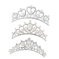 3-teiliges Tiara-Zubehör, Brautkamm, Brauthaar-förmige Perlen, Party-Kristall-Clips für Perlen-Kopfbedeckung, Hochzeit, Geburtstag, süßer Einsatzteil, Prinzessinnen-Kopfschmuck, Strass-Krone von SkiNfd