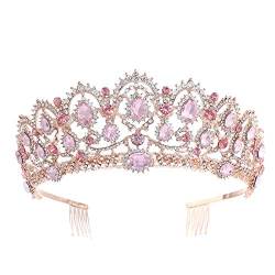 Diamant Tiara Rose Gold Rosa Vintage Barock Königin König Haarschmuck Perlen Kristall Tiara und Krone mit Kamm Stirnband Braut Strass Diadem von SkiNfd