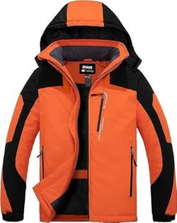 Skieer Herren Wasserdicht Winterjacke Outdoor Berg Skijacke Warmer Fleecemantel Winddichte Snowboardmantel Windjacke mit Kapuze Orange M von Skieer