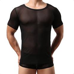 Sking Herren Sexy Transparent T Shirt Glatt Gaze Slim Fit Tops Unterwäsche Reizwäsche - Weiß/Schwarz M LXL (L, Schwarz) von Sking