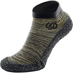 Skinners | Unisex Minimalistische Barfußschuhe für Damen & Herren | Minimalist Barefoot Socks/Shoes for Men & Women | Olivgrün schwarzes Logo, XXL von Skinners