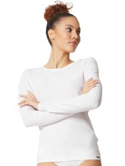 Skiny Damen Shirt - Longsleeve, Baumwolle, Rundhalsausschnitt, Langarm, einfarbig Weiß 36 von Skiny