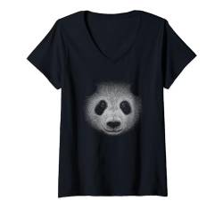 Damen Lässige Pandabär Zeichnung Kritzel-Kunst Illustration Panda T-Shirt mit V-Ausschnitt von SkizzenMonsters Panda Bären Shirts