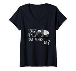 Damen Ich mag einfach Tapire Lustiger Comic Schabracken-Tapir T-Shirt mit V-Ausschnitt von SkizzenMonsters Trendy Tapir Shirts