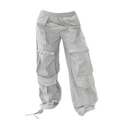 Freizeithose Damen Weites Bein - Jogginghose Mit Vielen Taschen Low Waist Latzhose Gerades Cargohosen Einfarbig Palazzohose Baggy Sporthose Locker Trainingshose Lässige Arbeitshose von SkotO