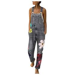 Latzhose Damen Jeans Blumen - Arbeitshose Mit Taschen Oversized Denim-Jumpsuit Jeansoptik Sporthosen Slim Fit Denimhosen Gerades Beinhose Sports Freizeithose Teenager Mädchen Streetwear von SkotO