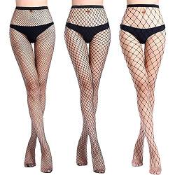 Skrsila 3 Paare Netzstrümpfe Damen Spitze Netz Strumpfhose Hohe Taille Gemusterte Netzstrumpfhose Sexy Mesh Loch Strumpfhosen von Skrsila